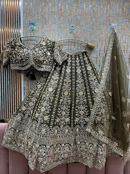 Embellished golden Crop top Lehenga