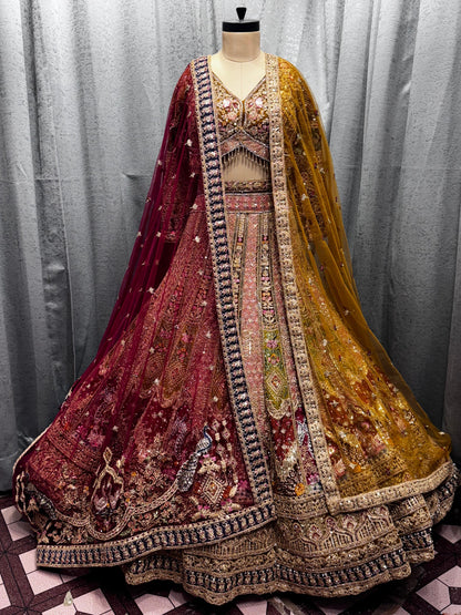 Beautiful yellow pink peacock Double Duptta Lehenga Happy Customer