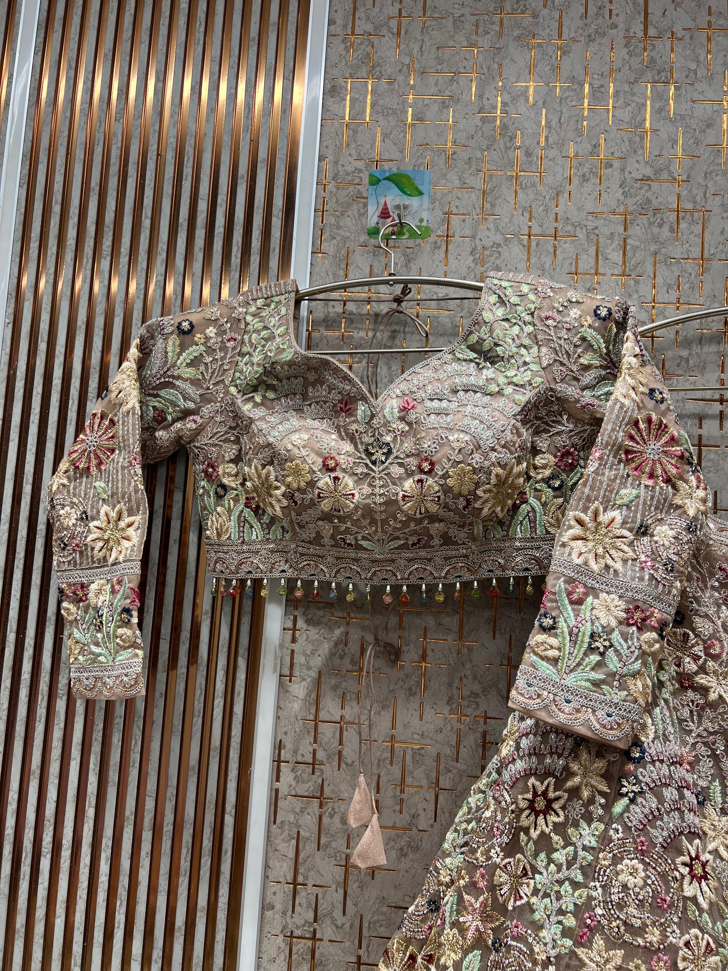 Designer peach Flower Crop top Lehenga