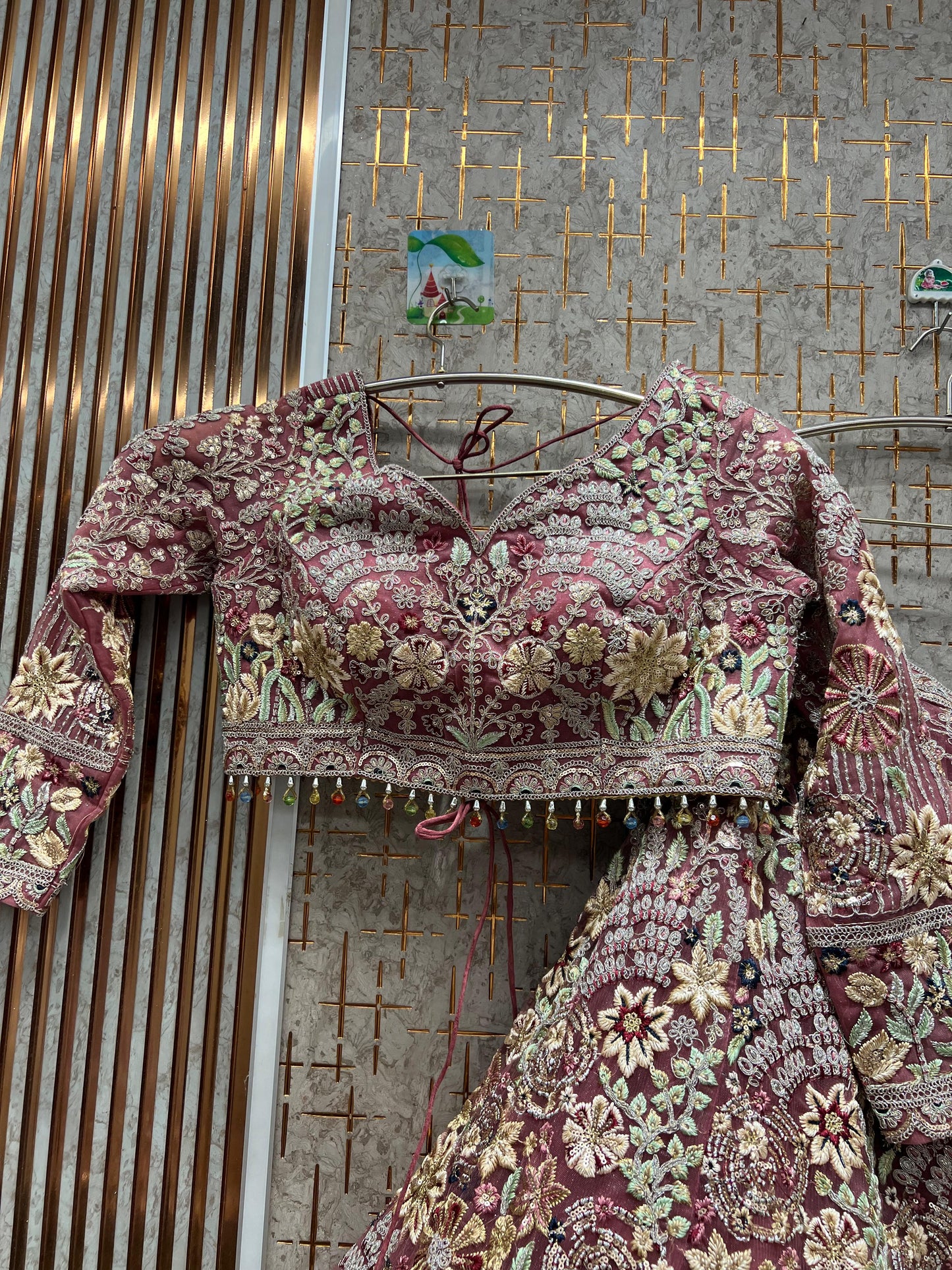 Designer peach Flower Crop top Lehenga