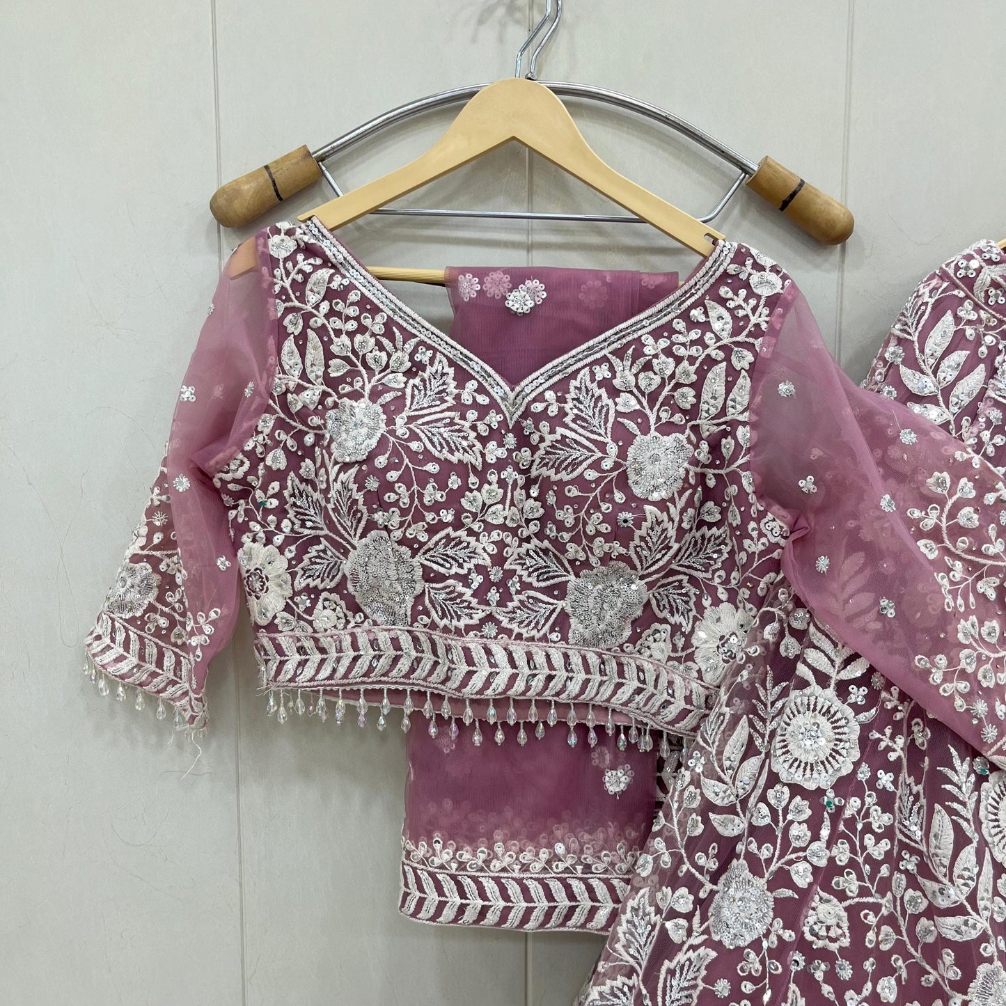 Fabulous light pink Crop top Lehenga