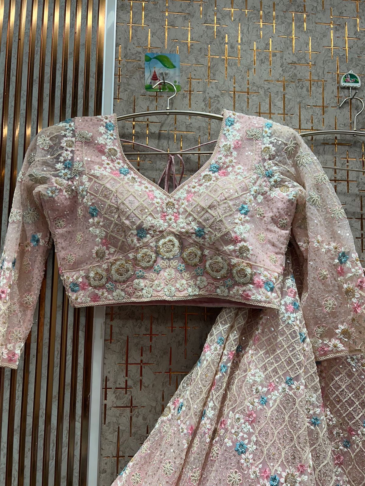 Pleasing peach light yellow Crop top Lehenga