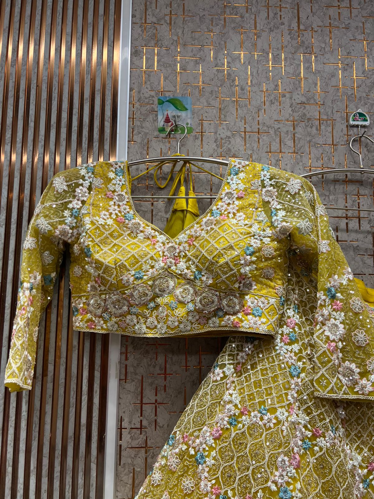 Pleasing peach light yellow Crop top Lehenga