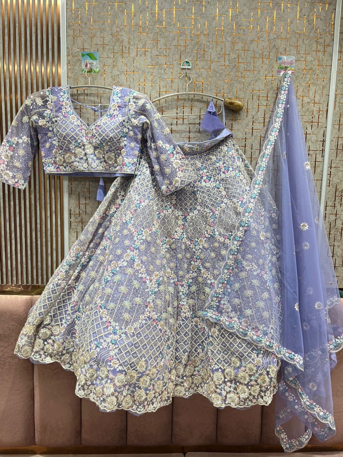 Pleasing peach light yellow Crop top Lehenga