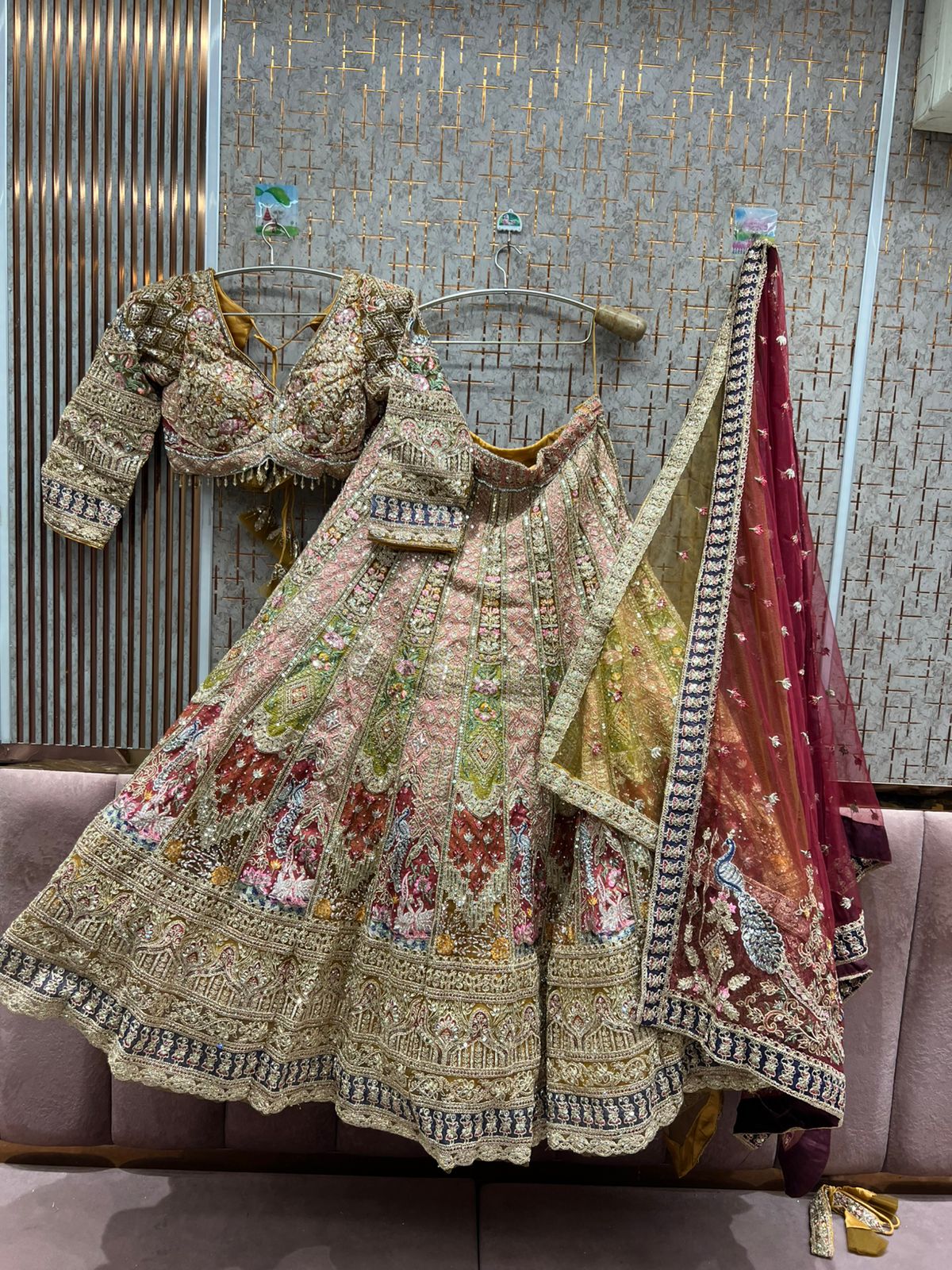 Beautiful yellow pink peacock Double Duptta Lehenga Happy Customer