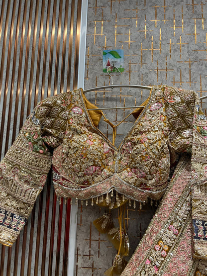 Beautiful yellow pink peacock Double Duptta Lehenga Happy Customer