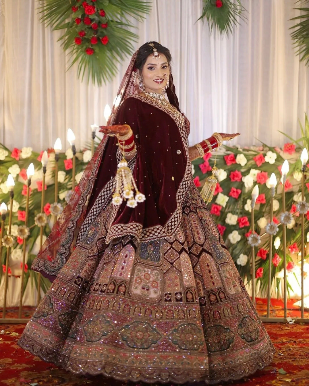Royal maroon bridal Lehenga happy customer