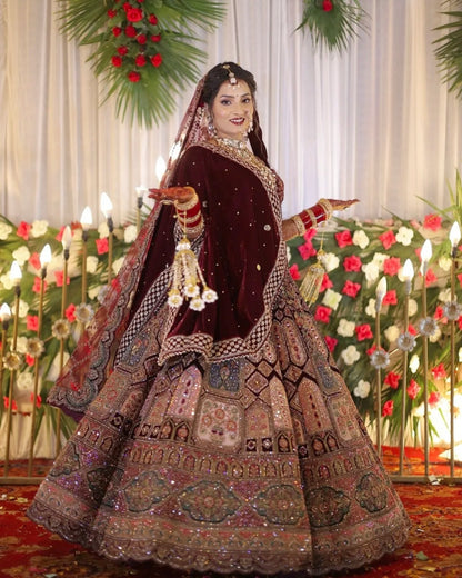 Royal maroon bridal Lehenga happy customer