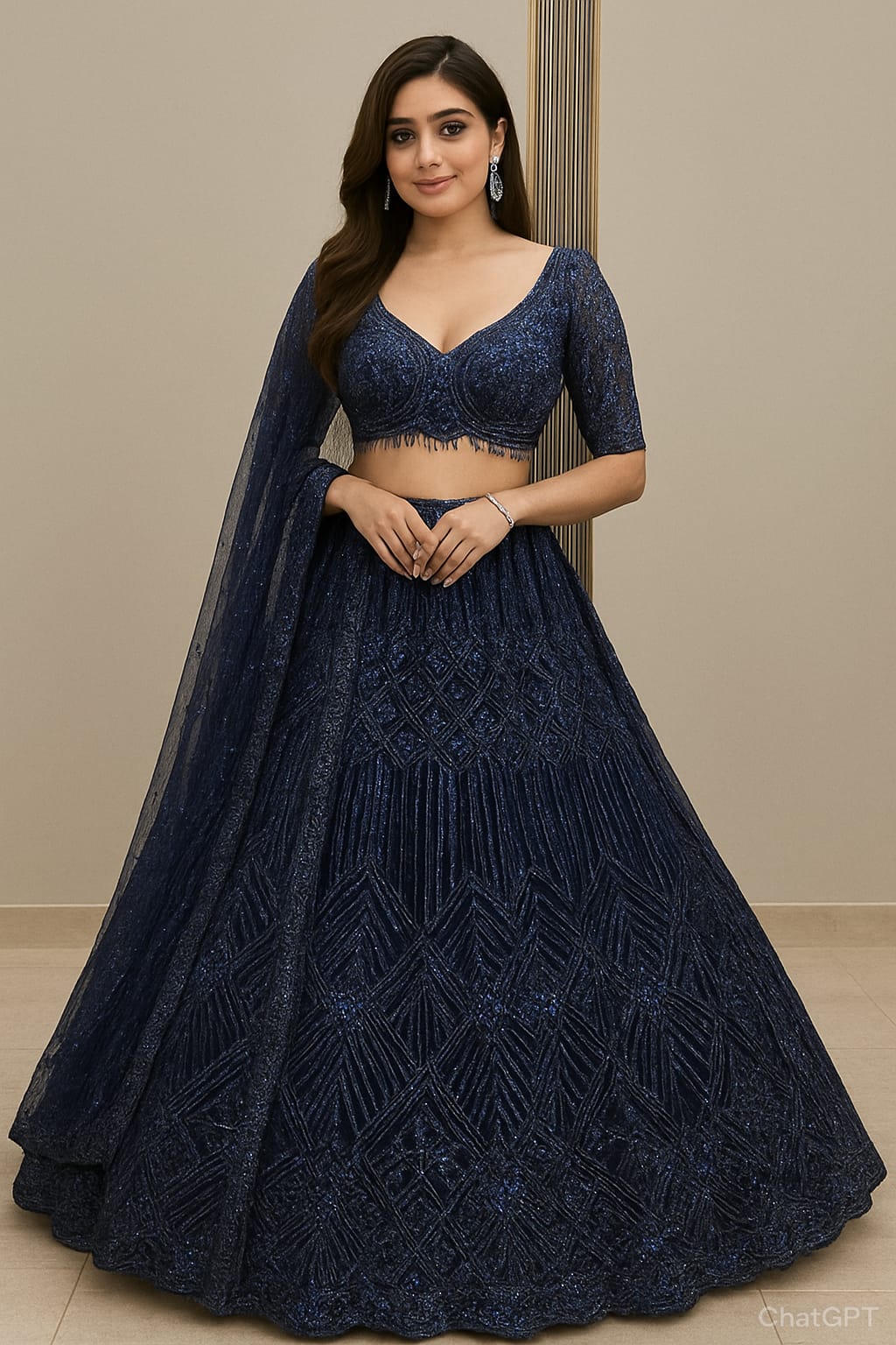 Designer Black Sequins Crop top Lehenga