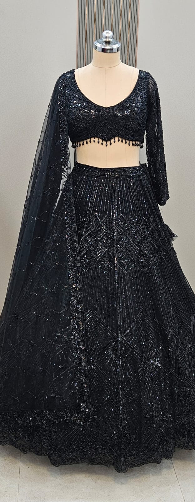 Designer Black Sequins Crop top Lehenga