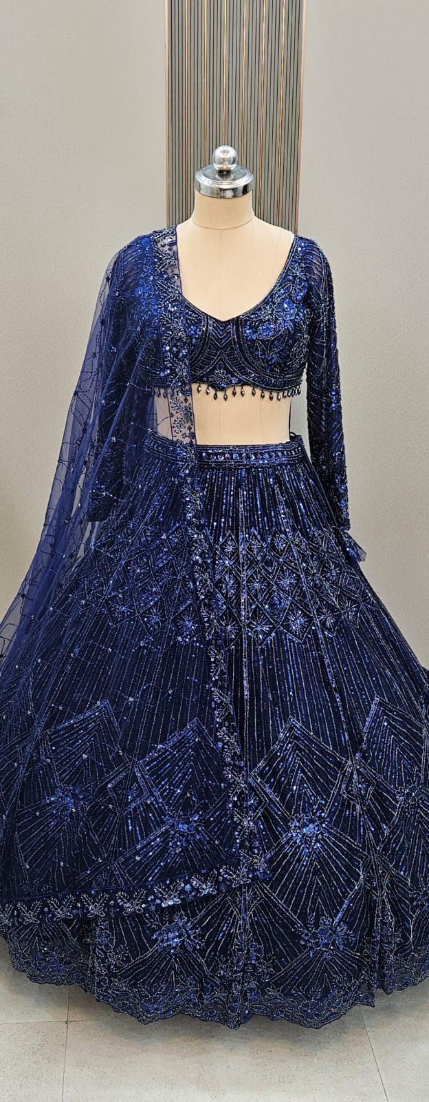 Designer Black Sequins Crop top Lehenga