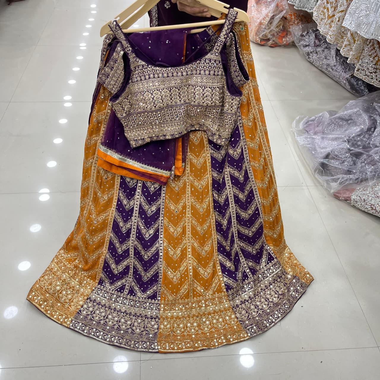 Pretty mustard purple Crop top Lehenga