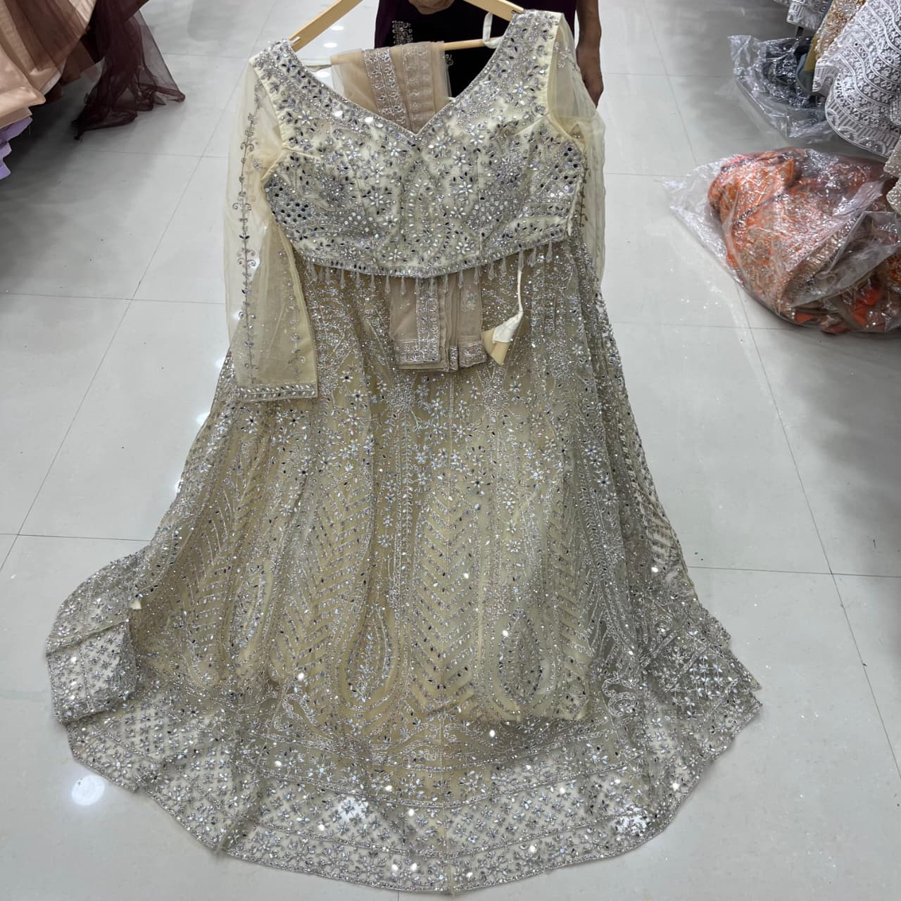 Tremendous light peach Crop top Lehenga