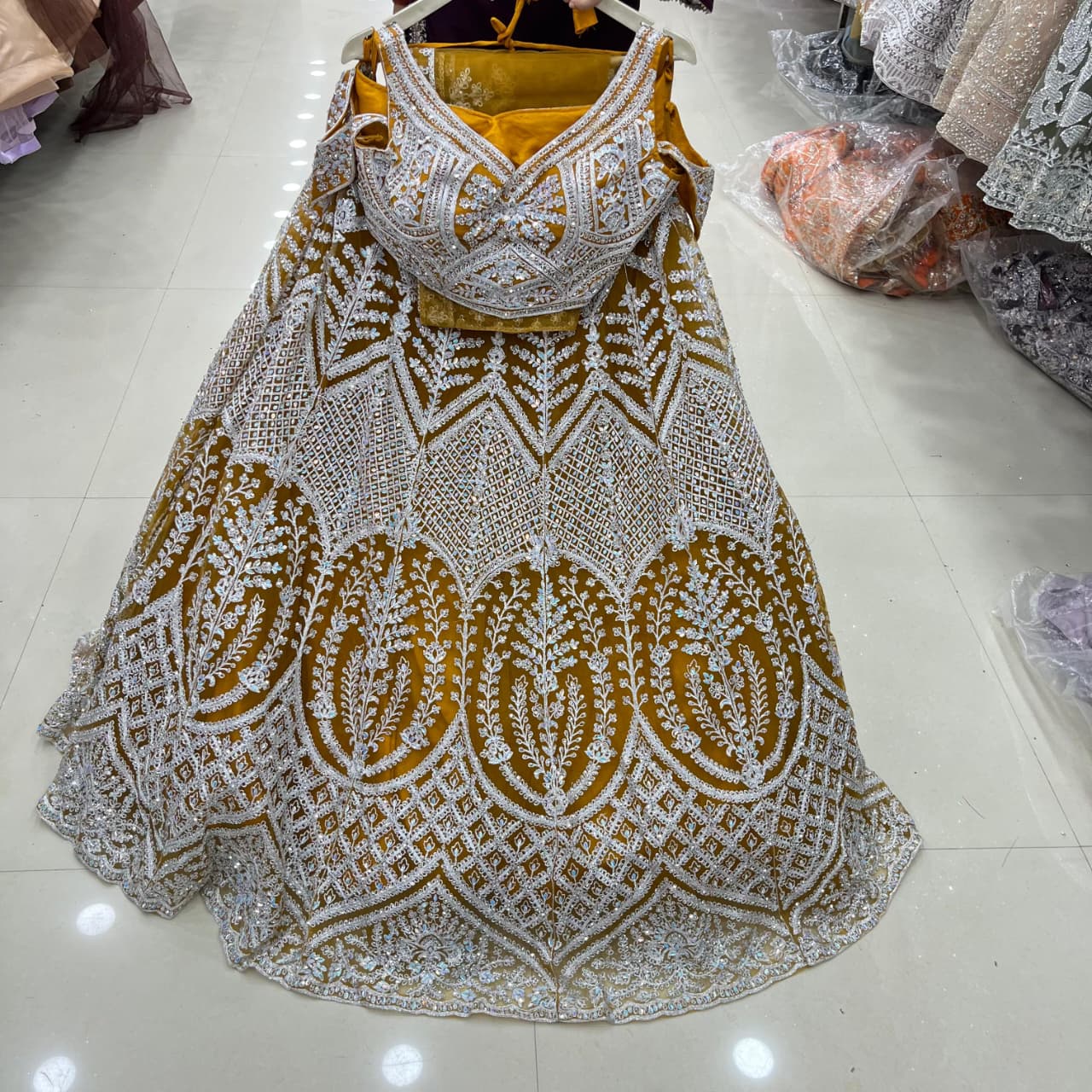 Beautiful yellow Crop top Lehenga