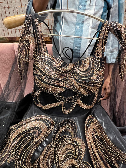 Latest Trendy peach pearl Sequins gown