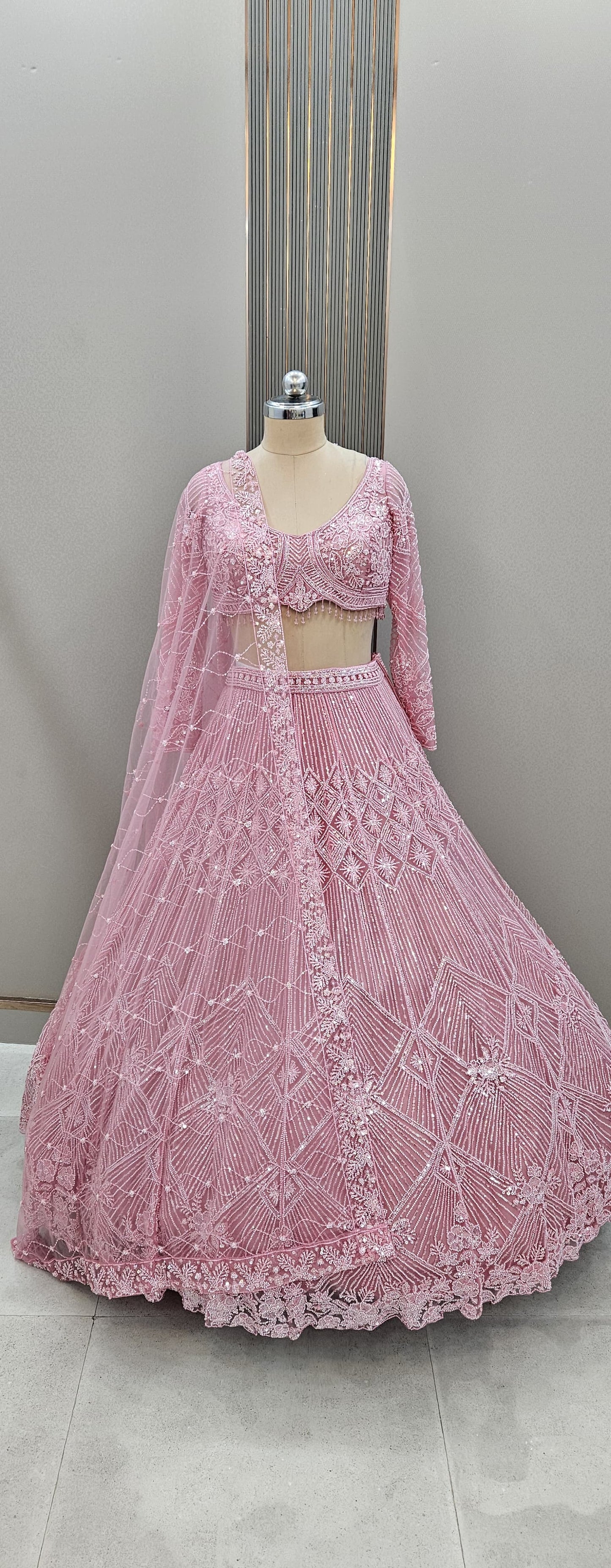 Glamorous Navy blue Sequins Crop top Lehenga