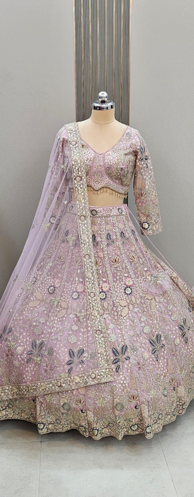 Beautiful pink Floral Crop top Lehenga