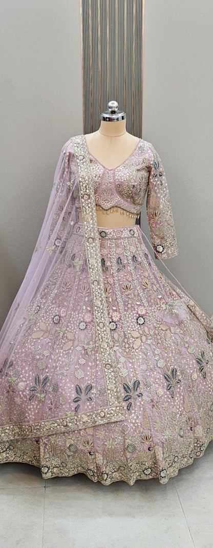 Beautiful pink Floral Crop top Lehenga