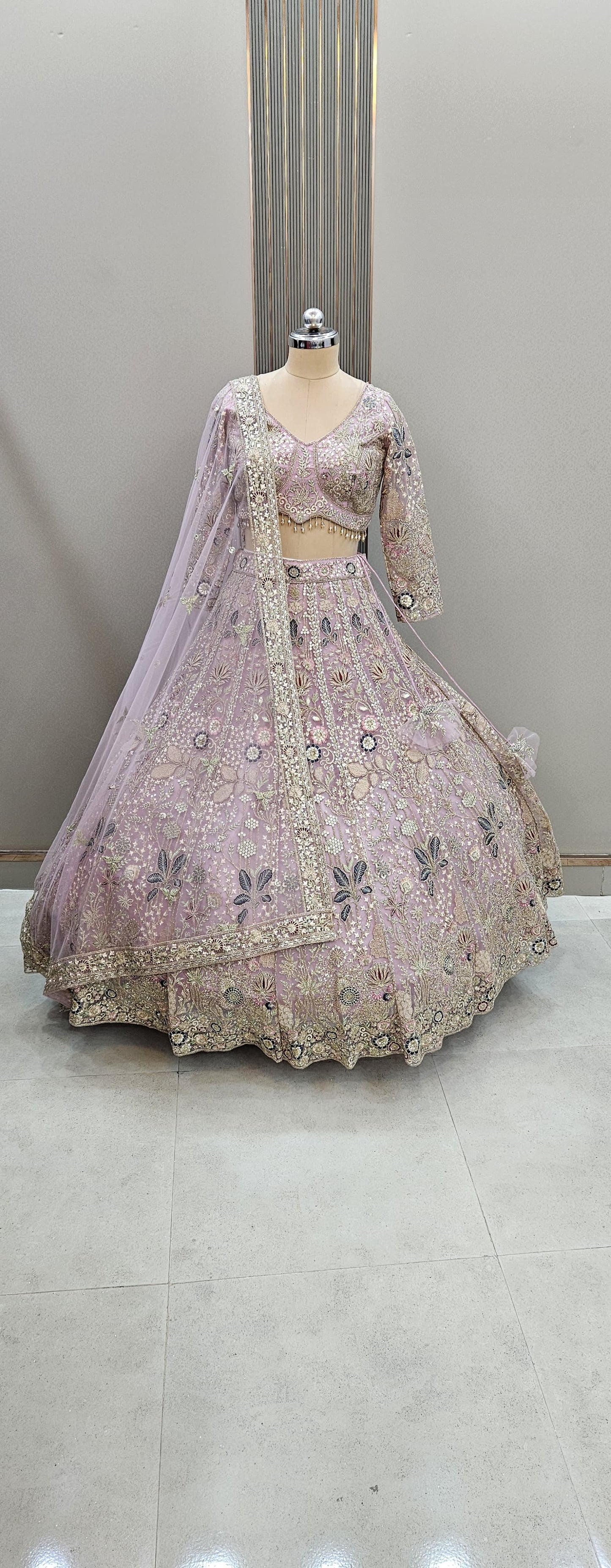 Beautiful pink Floral Crop top Lehenga