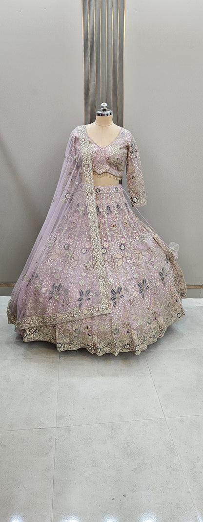 Beautiful pink Floral Crop top Lehenga