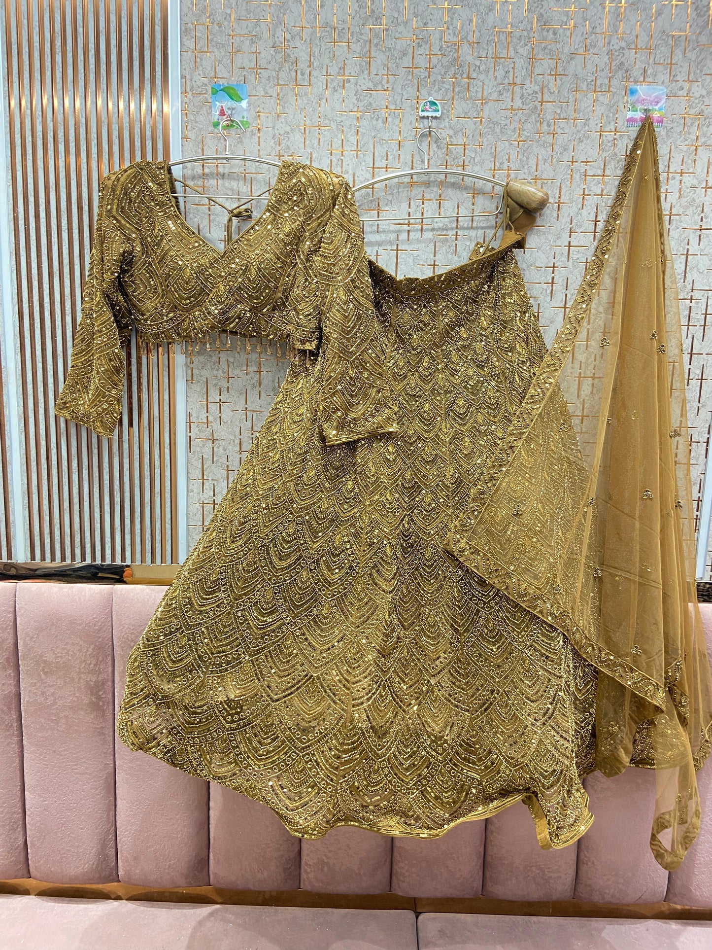 Amazing light golden Monotone Crop top Lehenga