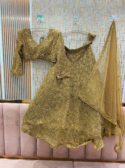 Amazing light golden Monotone Crop top Lehenga