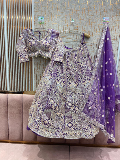 Attractive purple Crop top Lehenga