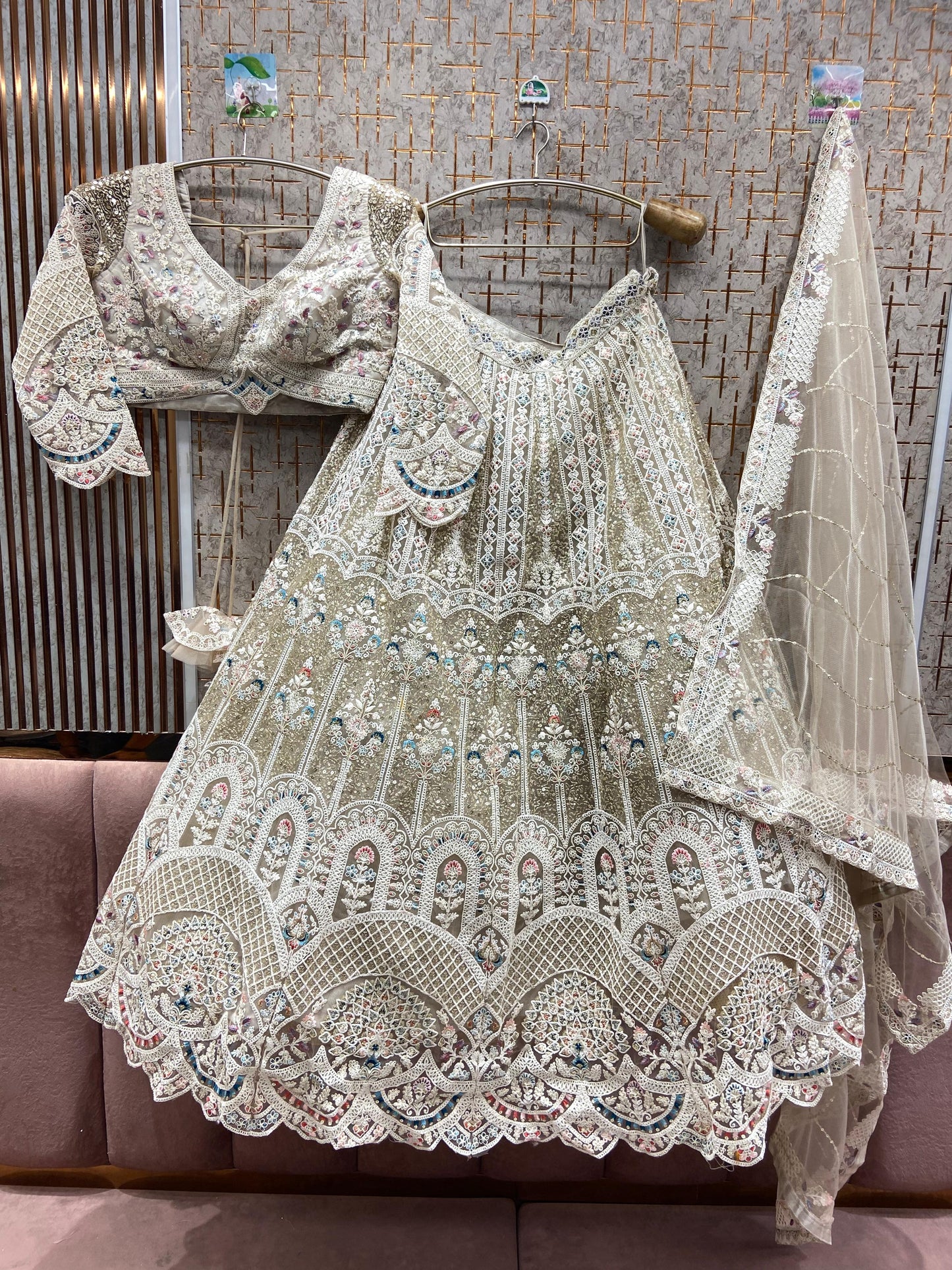 Glamorous pista green peacock Crop top Lehenga