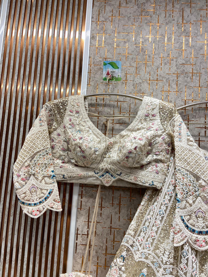 Glamorous pista green peacock Crop top Lehenga