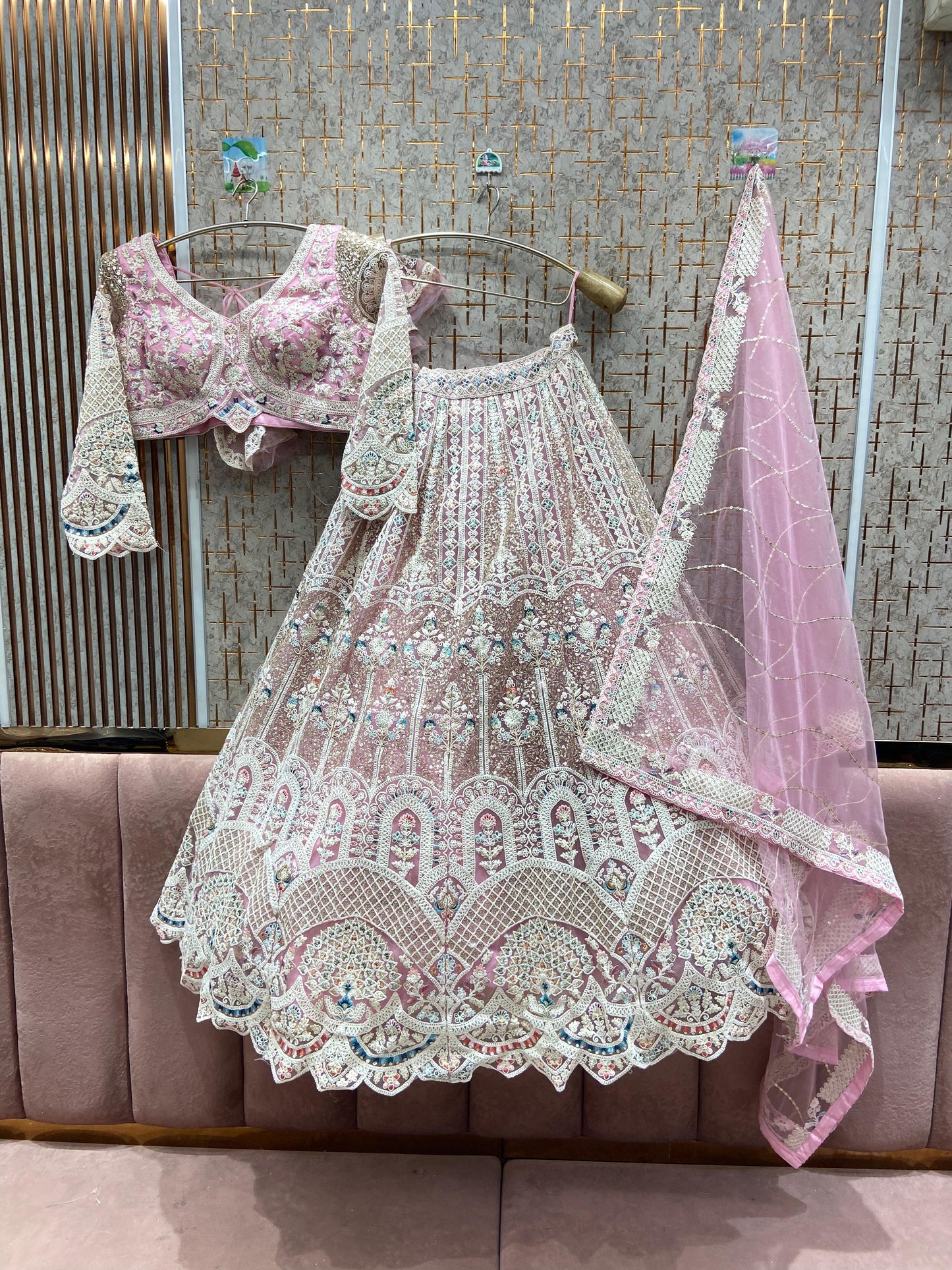 Glamorous pista green peacock Crop top Lehenga