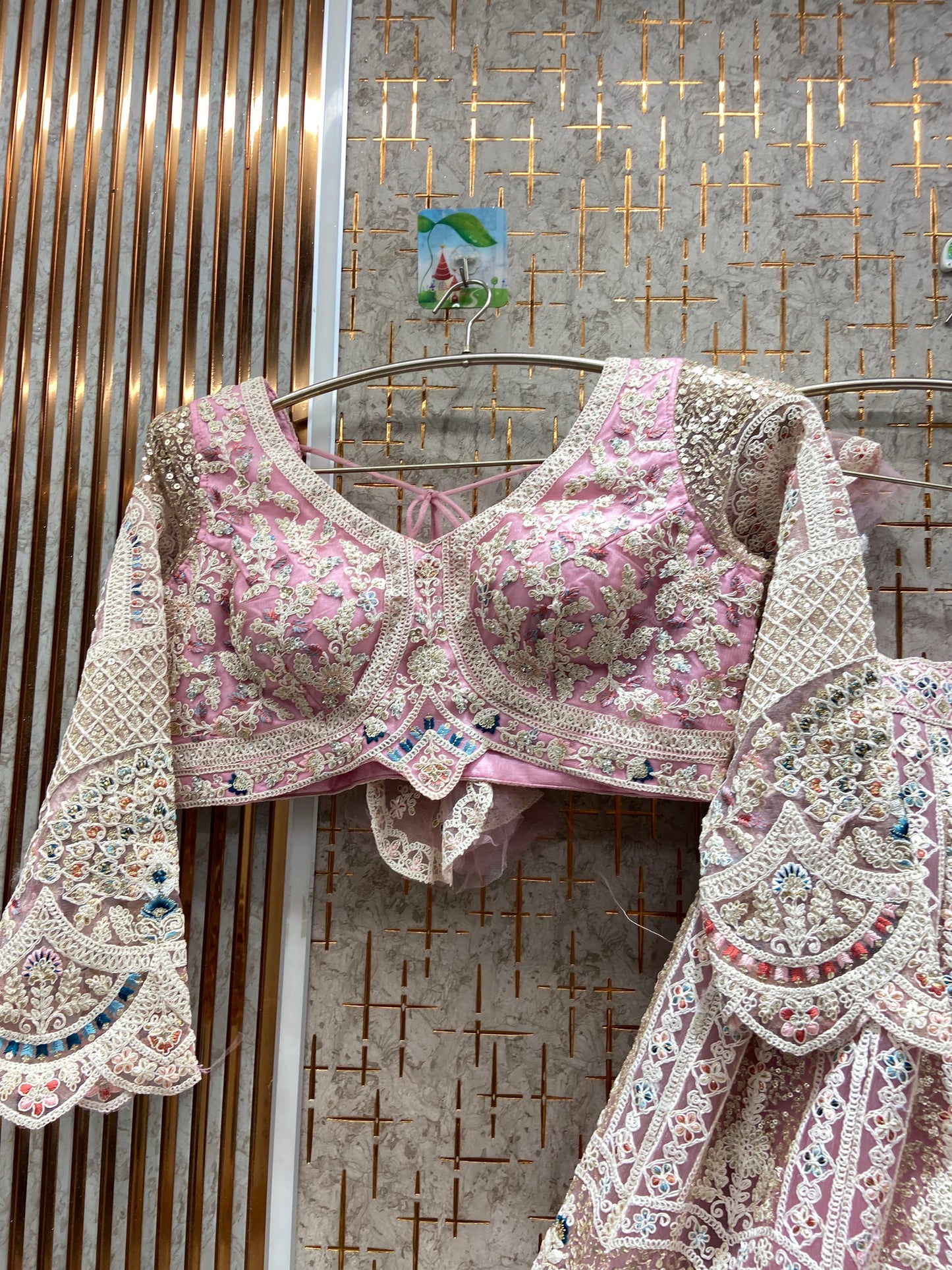 Glamorous pista green peacock Crop top Lehenga