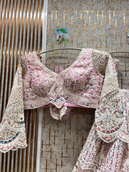 Glamorous pista green peacock Crop top Lehenga