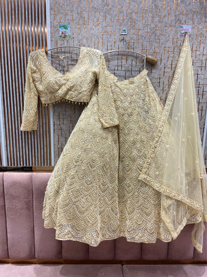 Amazing light golden Monotone Crop top Lehenga