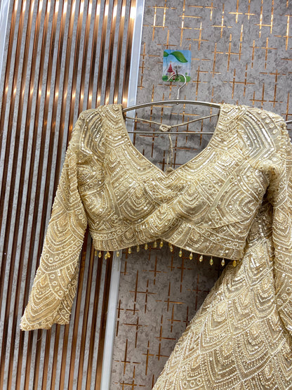 Amazing light golden Monotone Crop top Lehenga