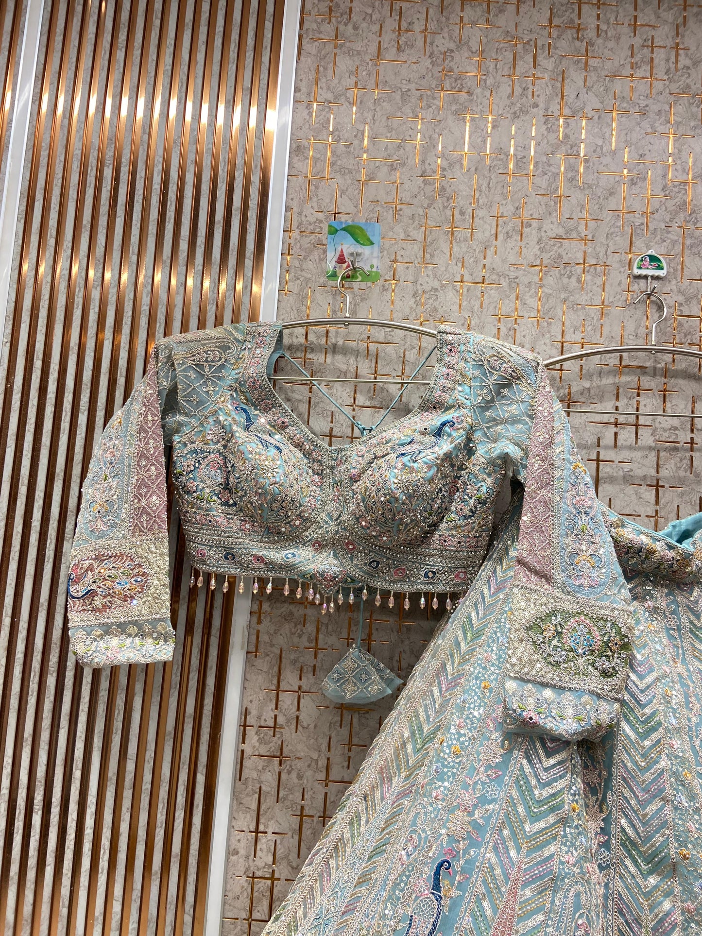 Something different baby pink peacock crop top Lehenga - Shopping World