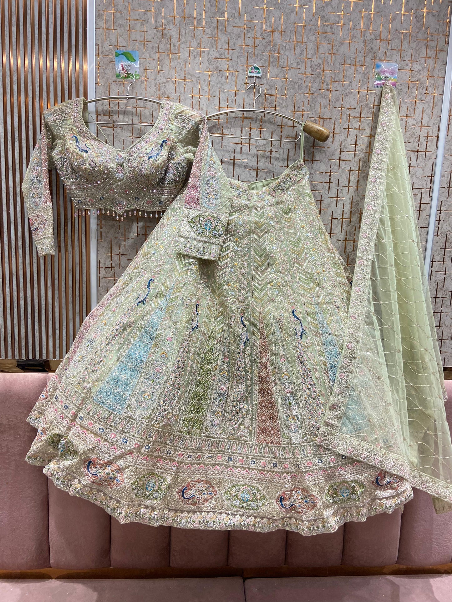 Something different baby pink peacock crop top Lehenga - Shopping World