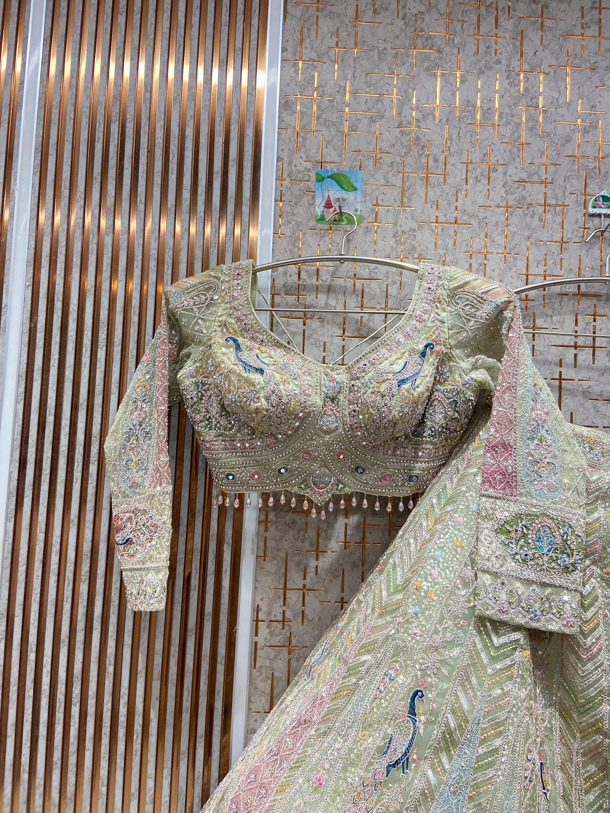 Something different baby pink peacock crop top Lehenga - Shopping World