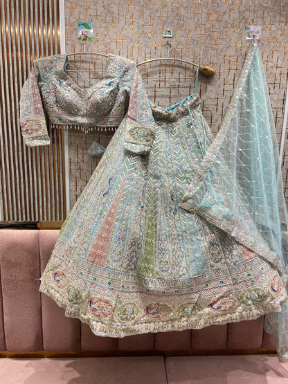 Something different baby pink peacock crop top Lehenga - Shopping World