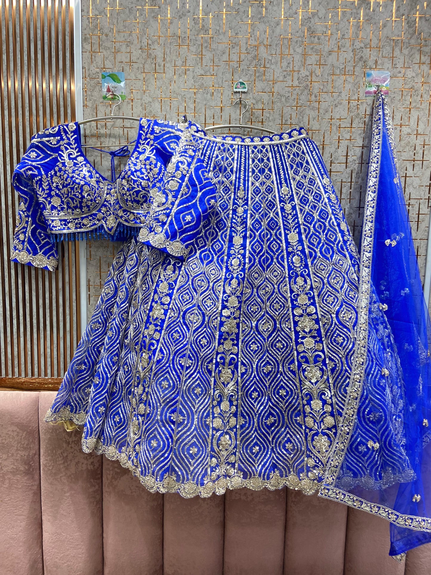 Embellished orange Crop top Lehenga