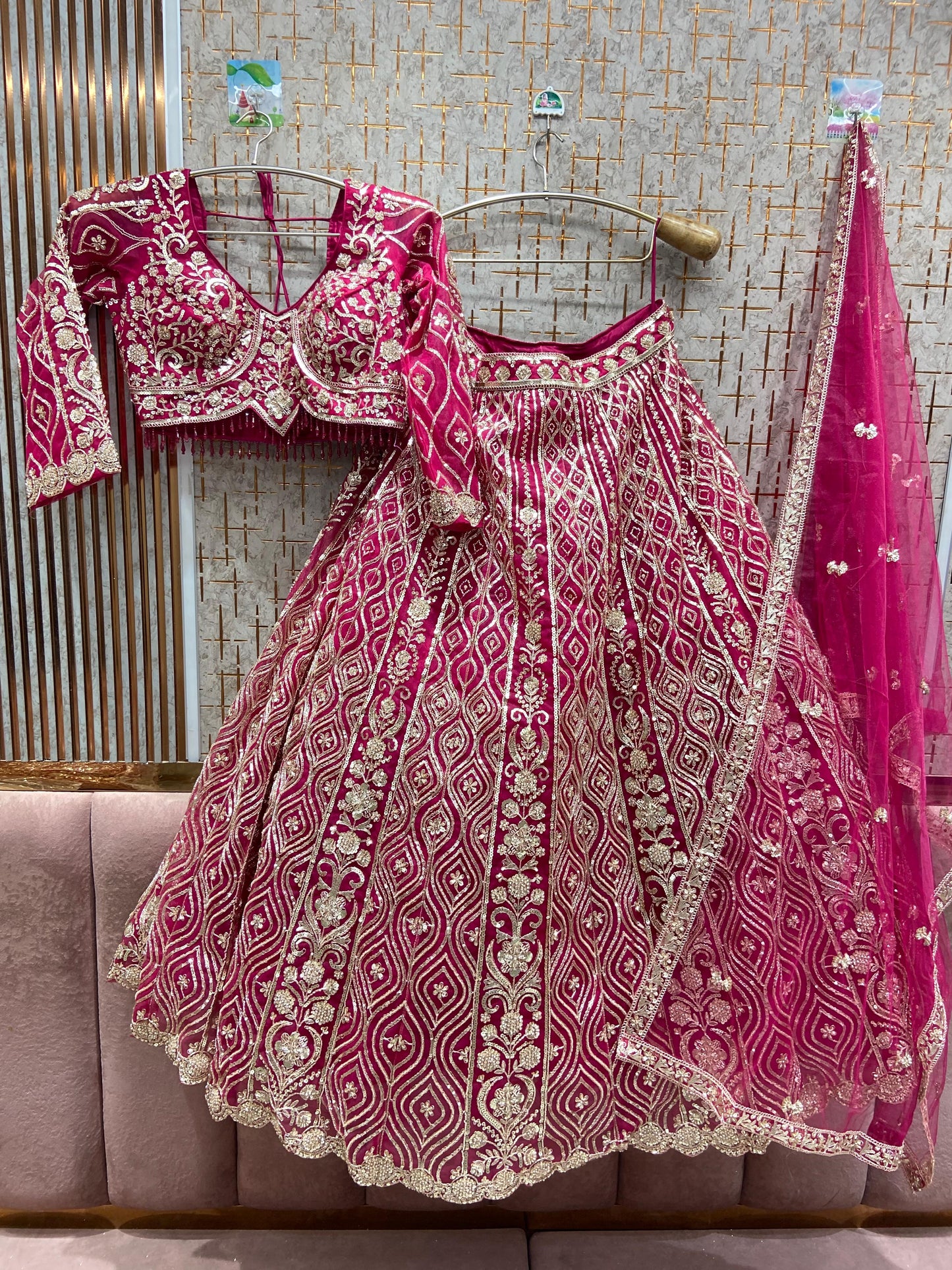 Embellished orange Crop top Lehenga