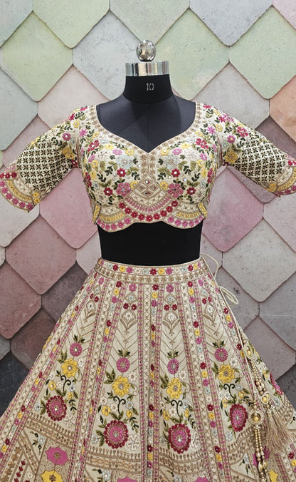 Amazing yellow Floral Crop top Lehengal
