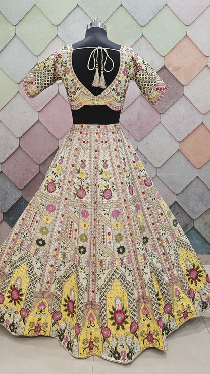 Amazing yellow Floral Crop top Lehengal