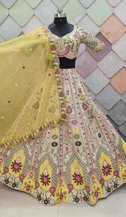 Amazing yellow Floral Crop top Lehengal