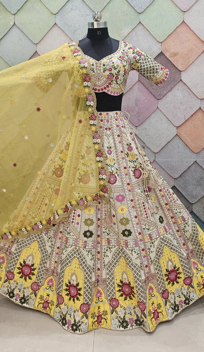Amazing yellow Floral Crop top Lehengal