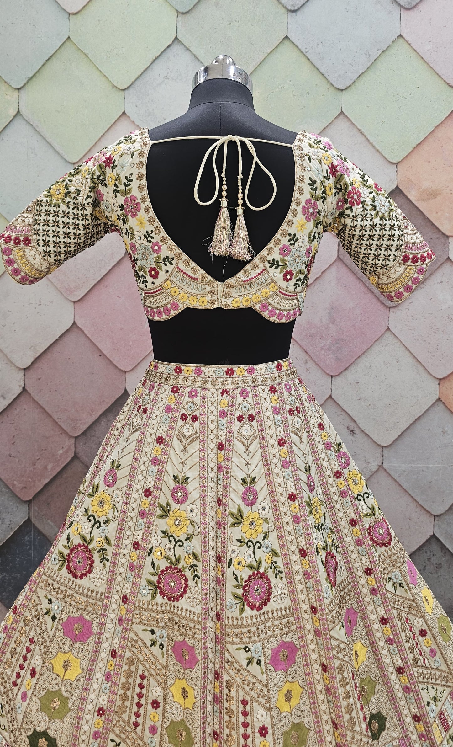 Amazing yellow Floral Crop top Lehengal