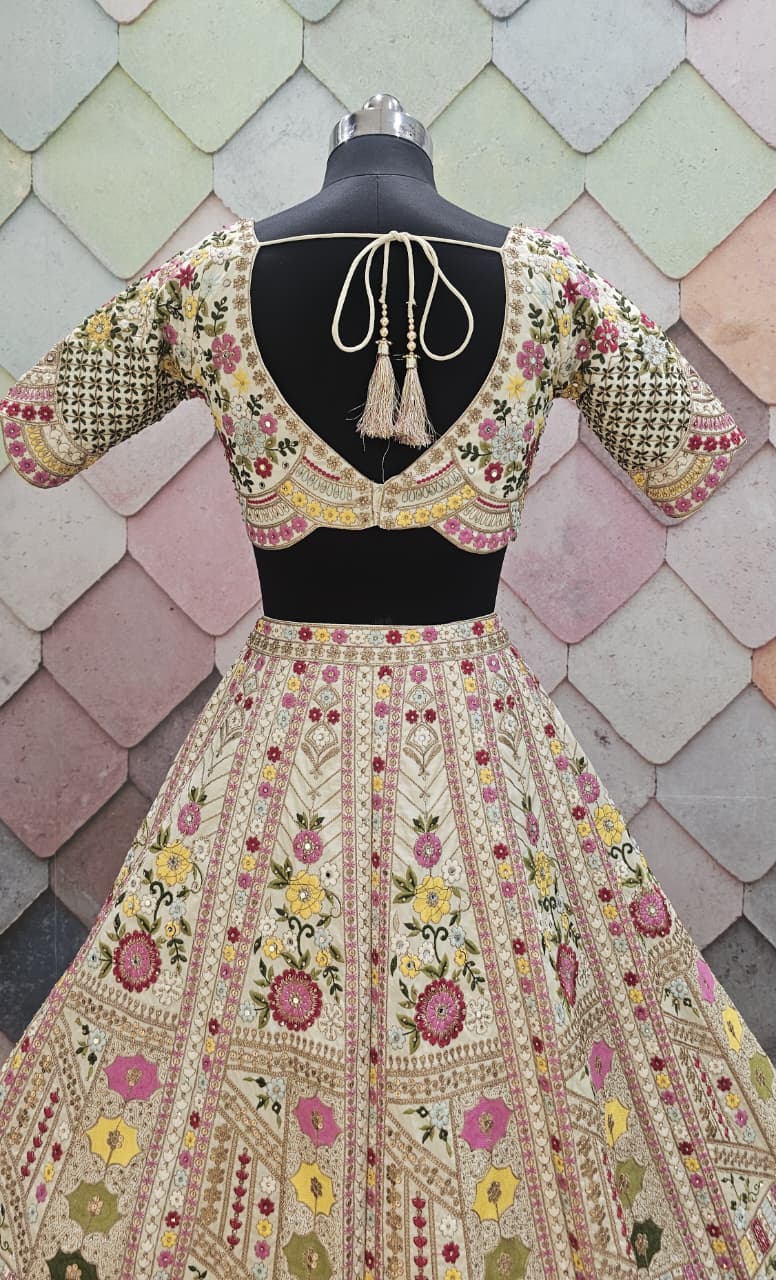 Amazing yellow Floral Crop top Lehengal