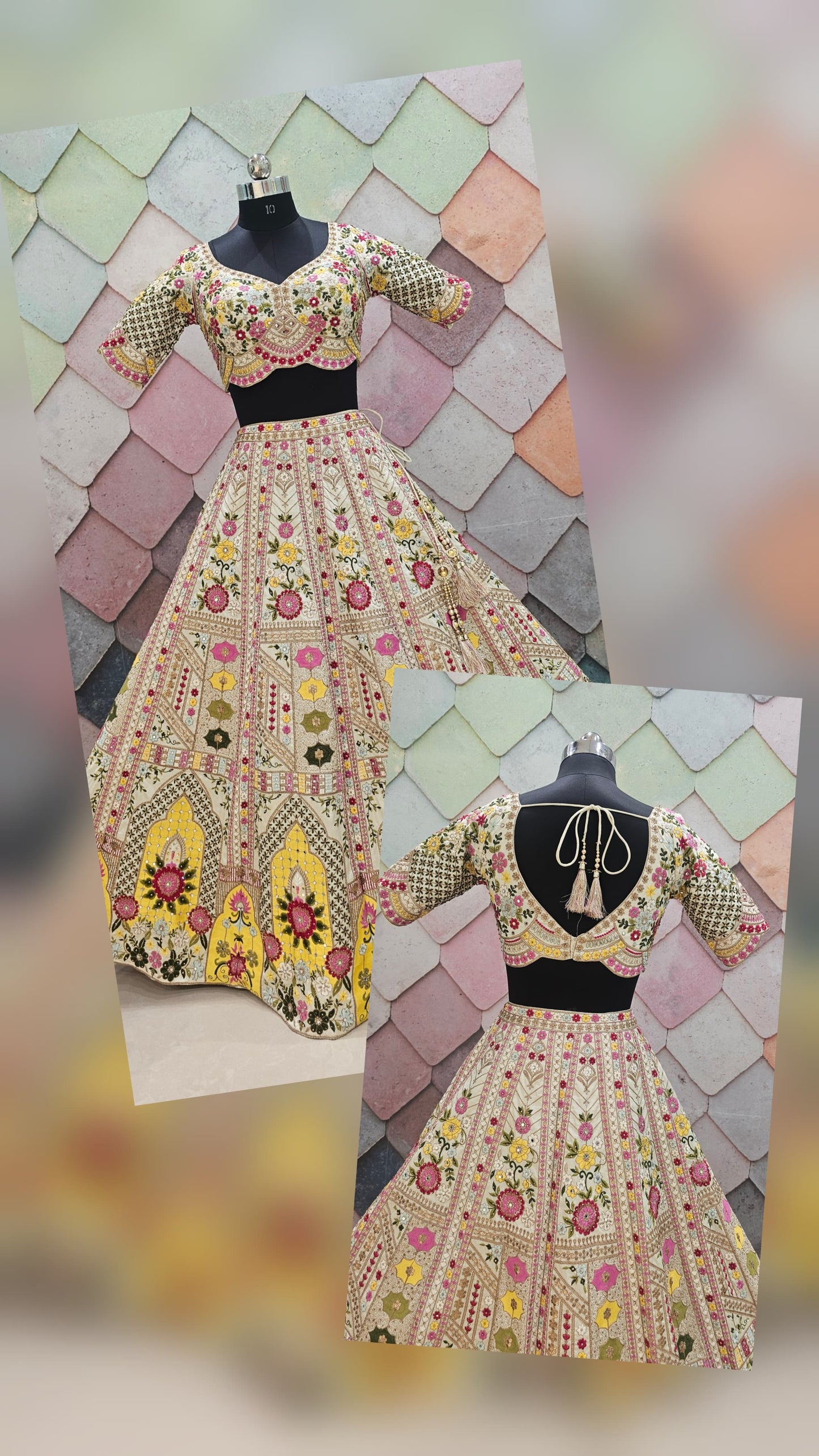Amazing yellow Floral Crop top Lehengal