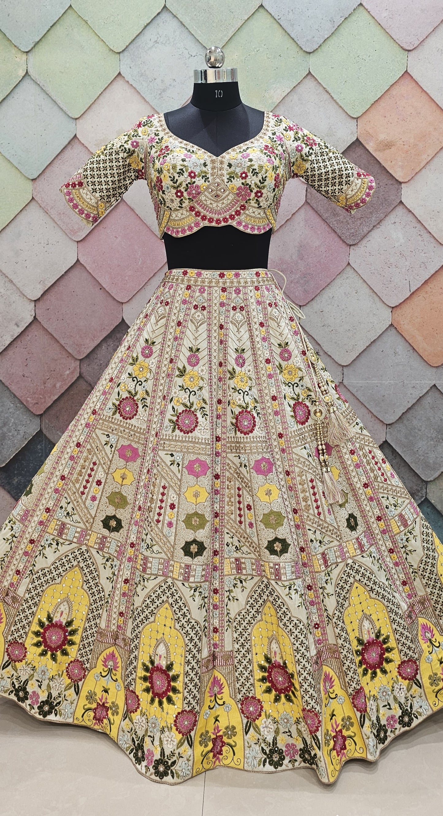 Amazing yellow Floral Crop top Lehengal