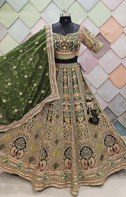 Awesome green peacock Crop top Lehengal