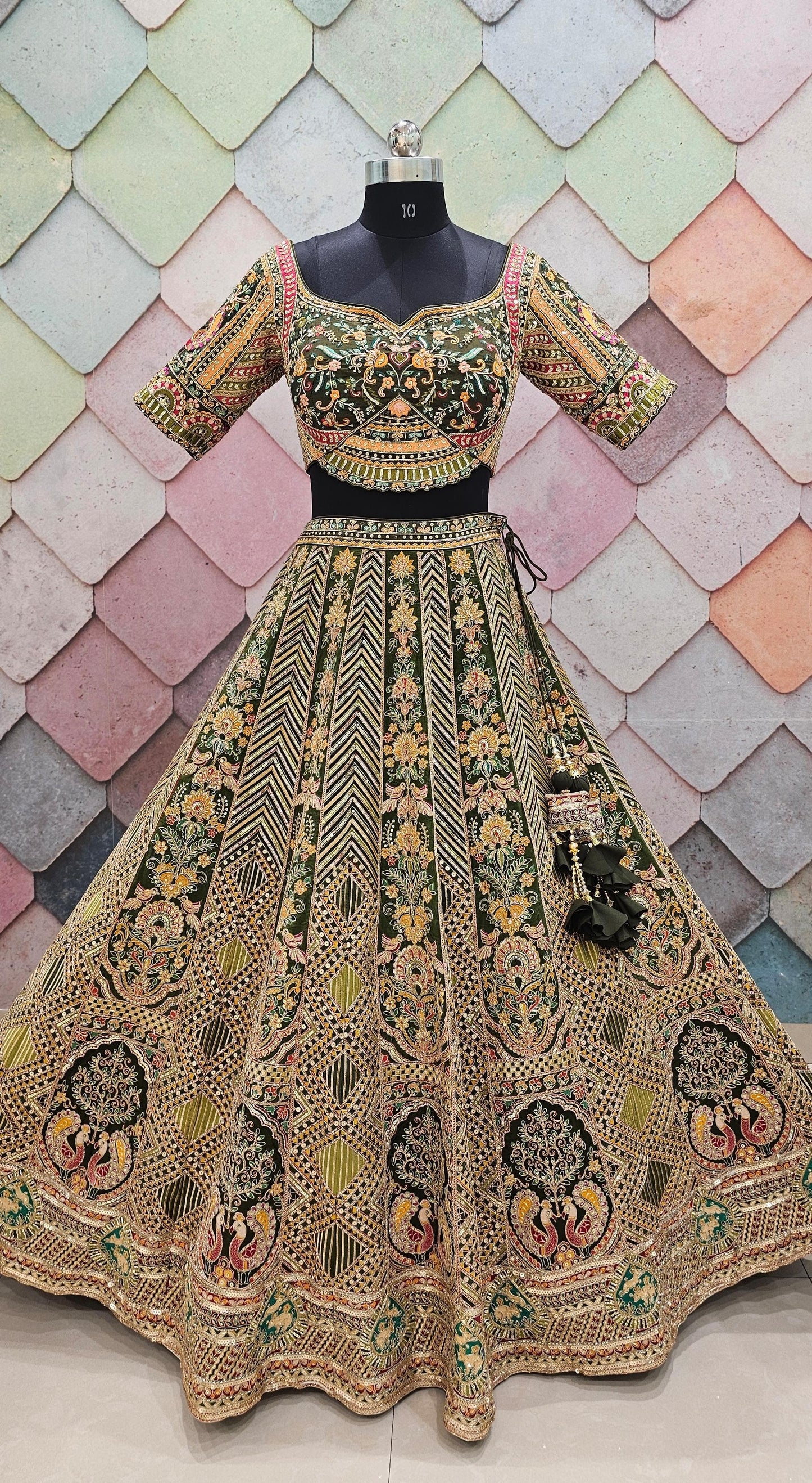 Awesome green peacock Crop top Lehengal